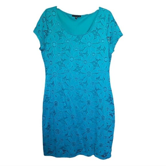 Aqua/ Teal Lace Overlay Dress - Picture 1 of 5